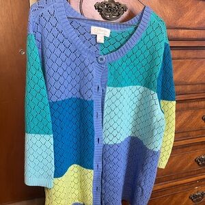CJ Banks Multicolor Open Knit Cardigan
